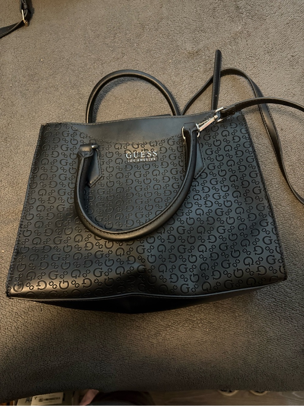 GUESS Black Logo-Print Tote Bag with Dual Handles